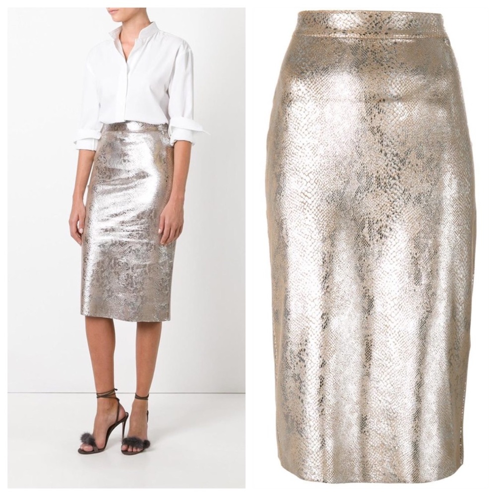 Twin-Set Silver Snakeskin Print Pencil Skirt 42